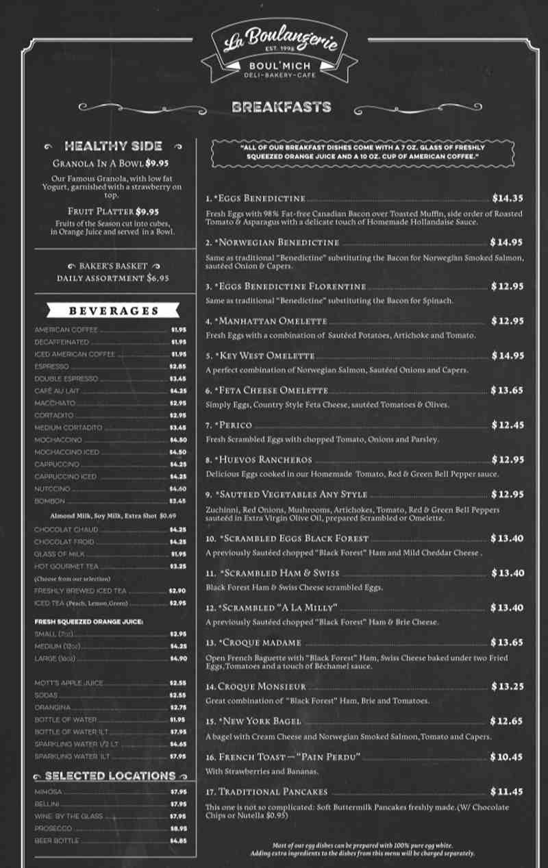 Menu For La Boulangerie 2364 N Federal Hwy Br Fort Lauderdale Fl