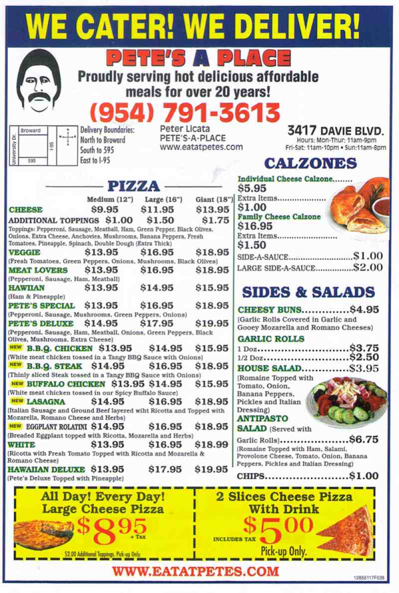 Menu for Pete's-A-Place (3417 Davie Blvd)